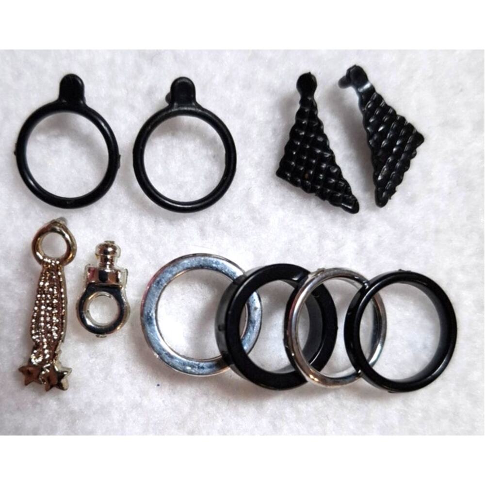 Fashion Doll Barbie Jewelry Earrings Ring Necklaces Lot Black Silvertone
